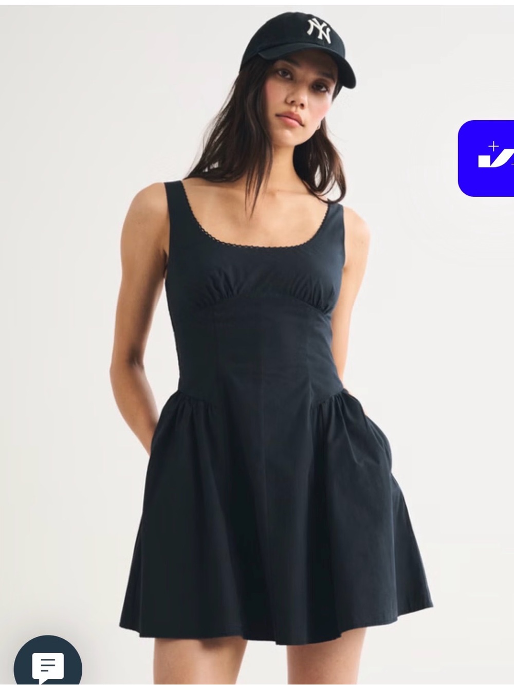 100% Cotton A&F Bra-Free Dylan Mini Dress. NAVY